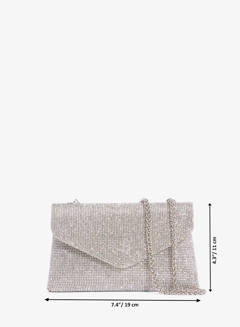 Khizana Silver Rhinestone Embellished Detailed Silver Clutch for Women | Best Price UAE